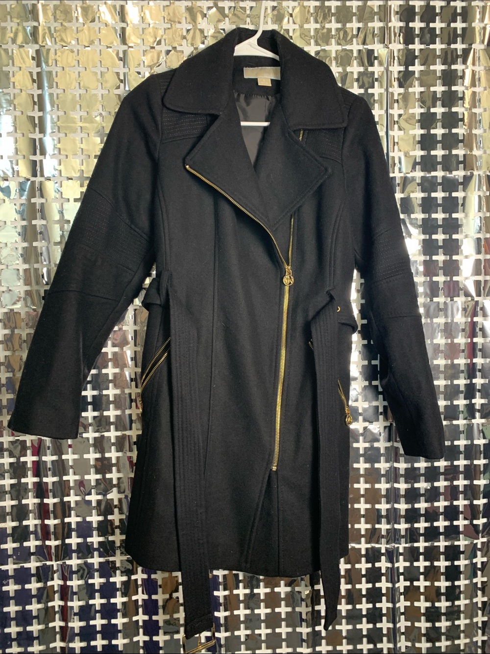 Michael Kors Black Trench Coat with Gold Zippers